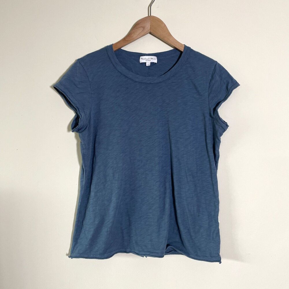 Michael Stars Women's Supima Cotton Slub Tee Blue Short Sleeve T Shirt Large USA